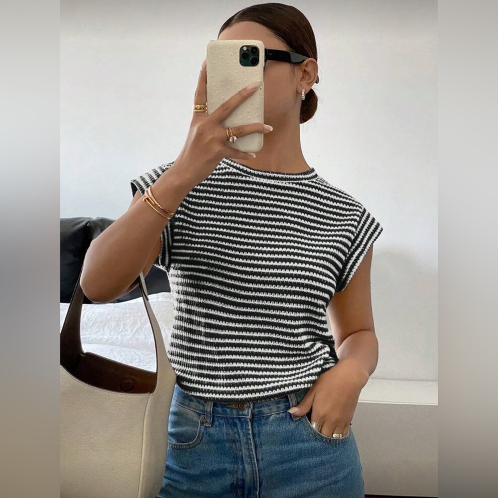 Striped Black and White Sleeveless Top